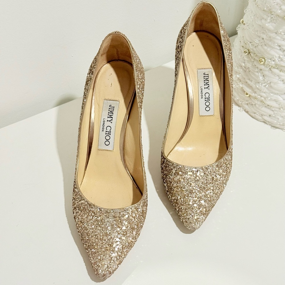 Jimmy Choo Sparkling Gold Heels - Picture 5 of 10